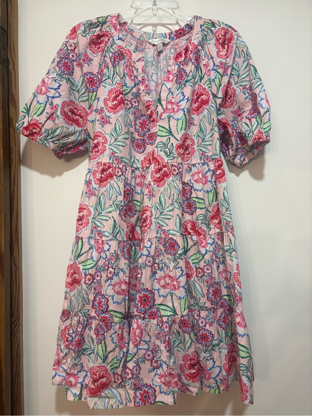 crown & ivy Pink Floral Tiered Puff-Sleeve Sundress